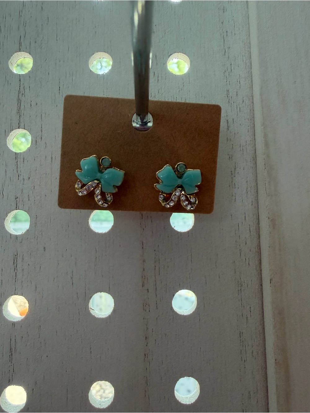 Turquoise Bow Crystal Stud Earrings - Women Jewelry